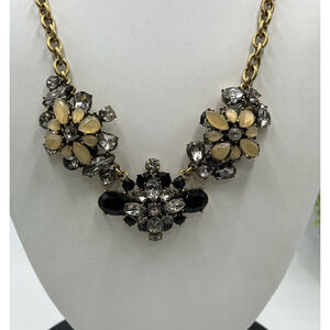 J. Crew Black Gray and Taupe Clear Rhinestone Cluster Statement Necklace